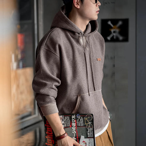 Men's Vintage Gray Heavyweight Hoodie – Thick Hooded Pullover with Pocket for Autumn & Winter